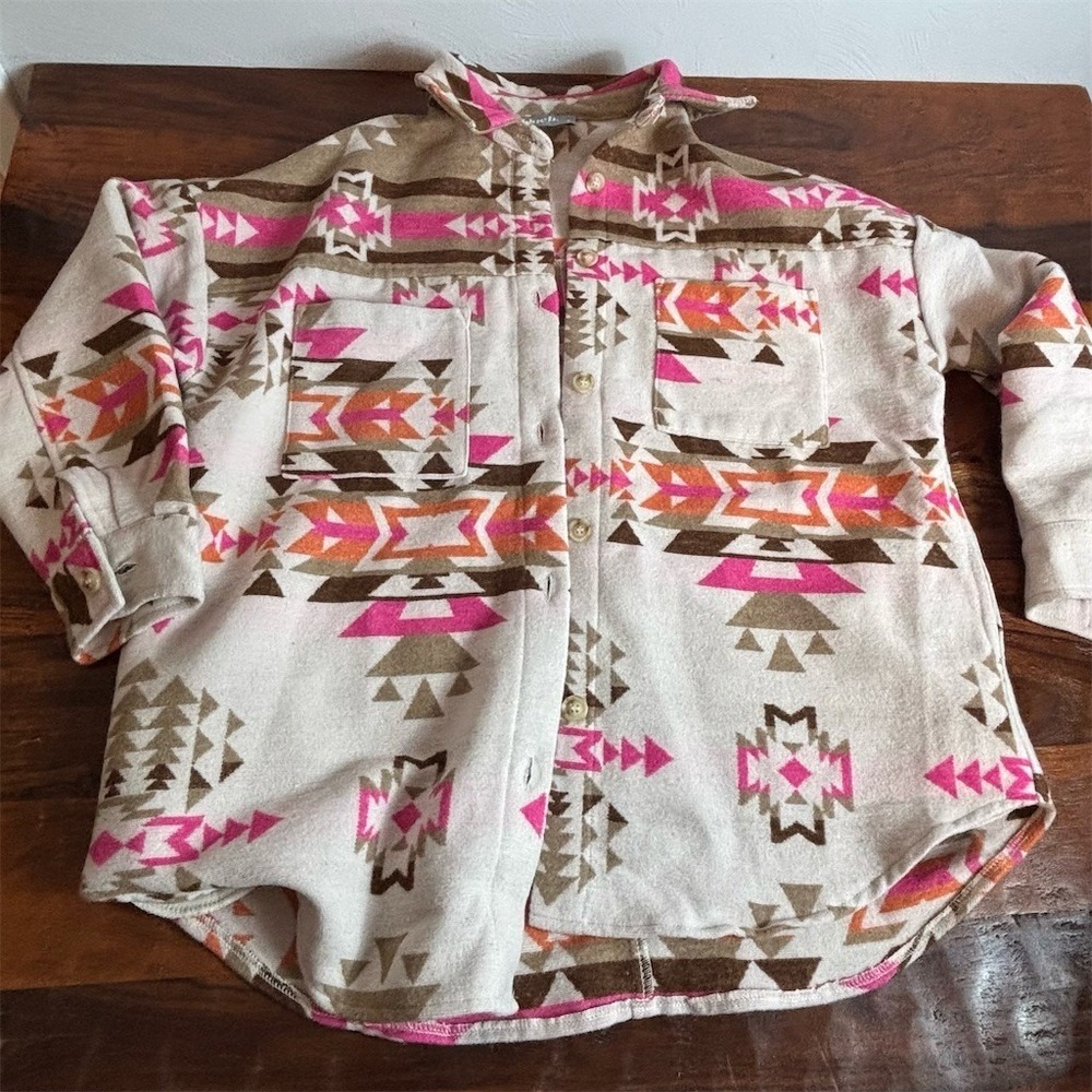 Blue B Collection Shacket Jacket Womens Size S Aztec Western Pink Tan